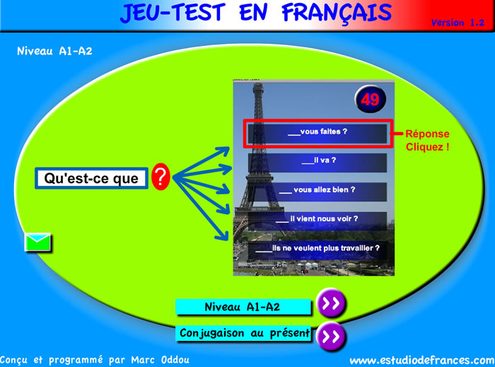 Test FLE sous forme de jeu, français niveau A1-A2