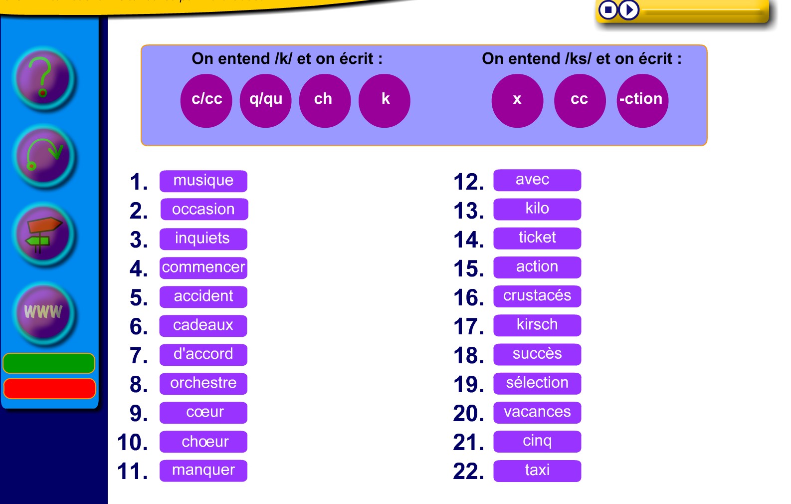 Phonétique : activité avec les sons /k/ et /ks/