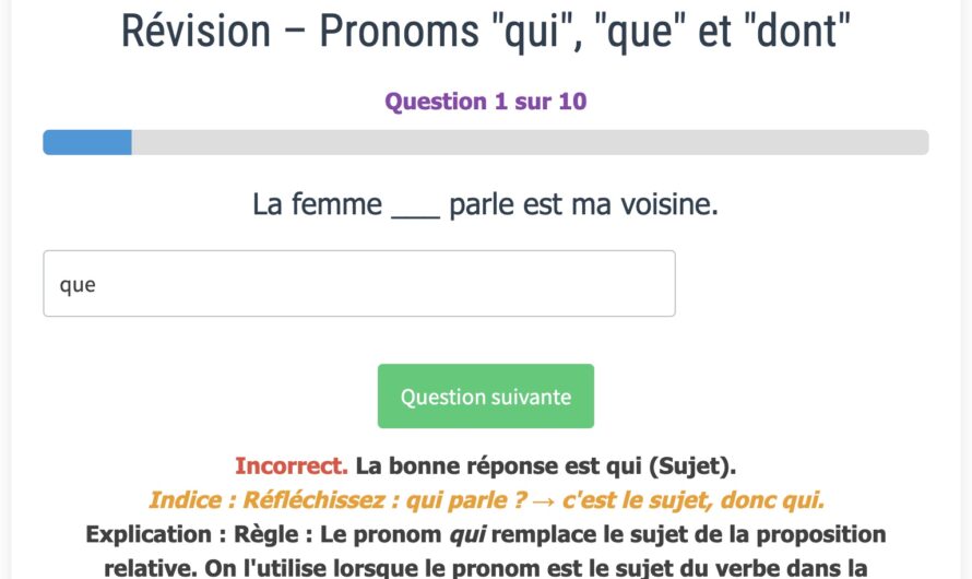 les pronoms qui, que et dont. Exercices avec explication de la règle.
