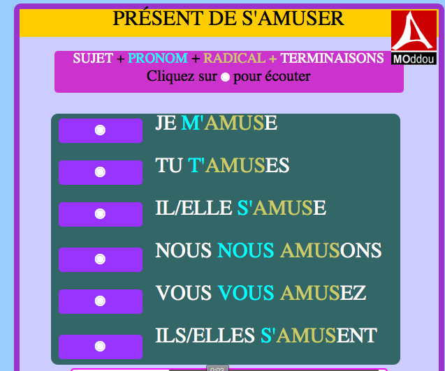 Le verbe s’amuser au présent – (compatible tablettes et smartphones)